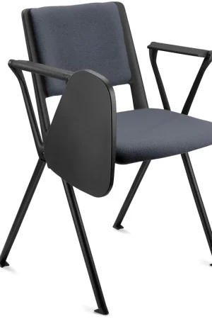 Vergaderstoel CARINA MET KLAPTAFELTJE, Stapelbaar, Stoelkoppelsysteem, Grijs Stoffen Bekleding met Zwarte Poten Flitsaanbieding