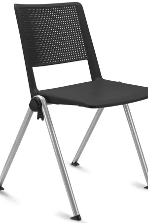 Vergaderstoel CARINA, Stapelbaar, Stoelkoppelsysteem, Zwart Kunststof met Grijze Poten Premium