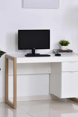 Computertafel LAGE, 112,5x50x75,5 cm, Exclusief Ontwerp, in Hout, Kleur Wit Bestel Nu