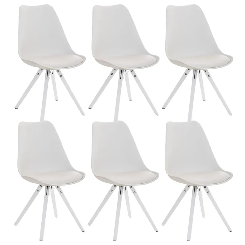 Set van 6 Eetkamerstoelen BAHIA LEDER, Wit met Witte Poten Hoge Kwaliteit