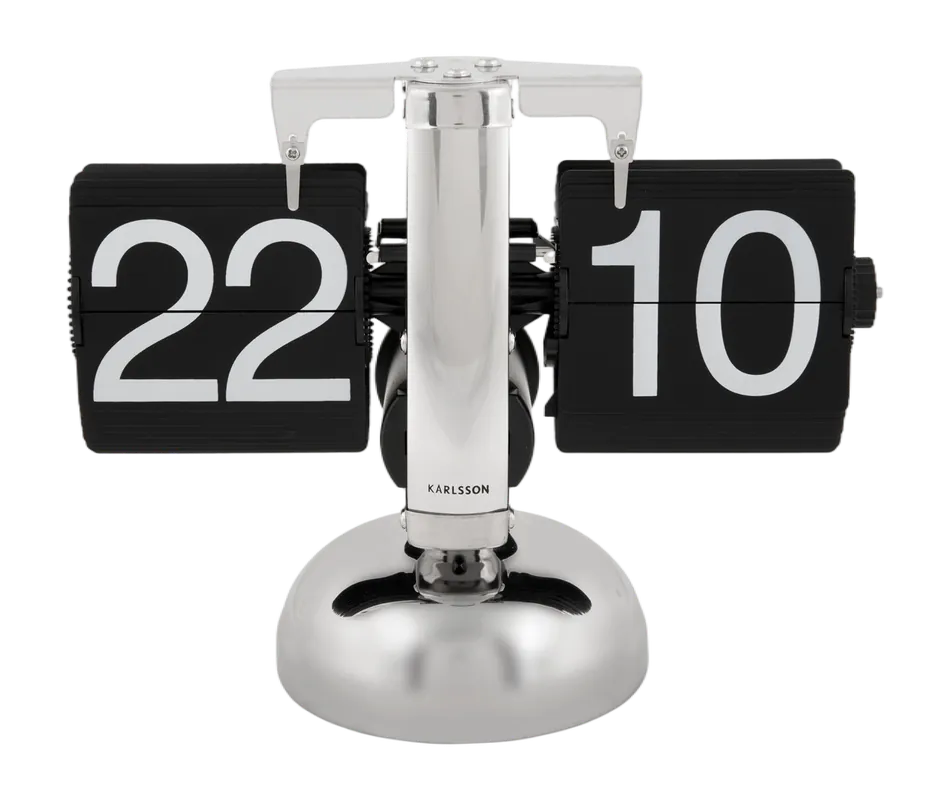 Koop Online Karlsson Small Flip Klok Chrome With Black Flips