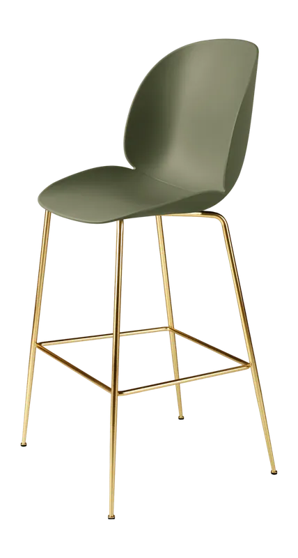 Barstoel GUBI Beetle Bar Chair 75 Conic Base Finish Brass Semi Matt Base Shell Colour Fern Green Glides Plastic Glides Koop Vandaag