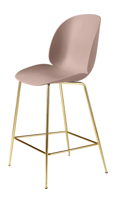 Laatste Versie Barstoel GUBI Beetle Counter Chair 65 Conic Base Finish Brass Semi Matt Base Shell Colour Sweet Pink Felt Glides