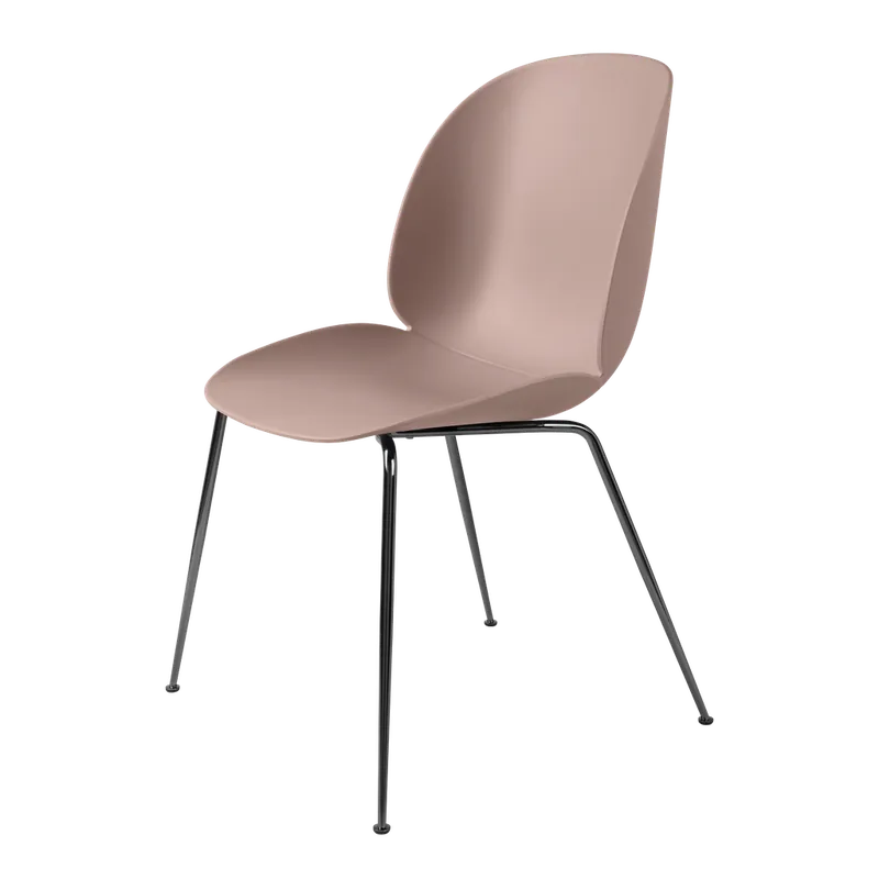 Direct Verzonden Eetkamerstoel GUBI Beetle Dining Chair Conic Base Finish Black Chrome Base Shell Colour Sweet Pink Plastic Glides